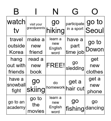 Did you _________ over break? Bingo Card