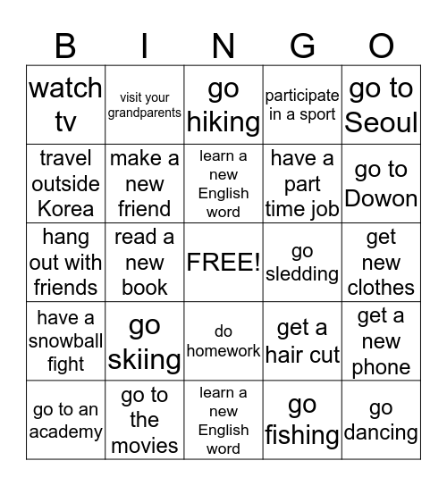 Did you _________ over break? Bingo Card