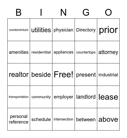 Standout 2 - Ch. 4 7 5 Housing and Community Bingo Card