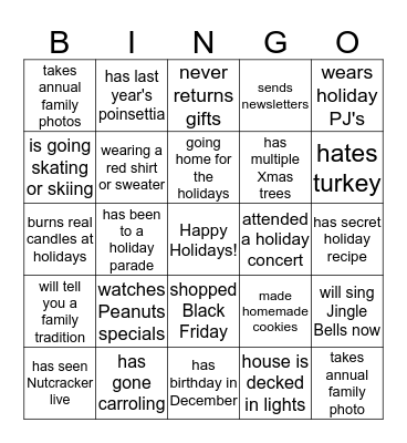 Holiday BINGO Card