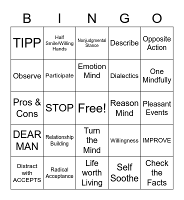 DBT Bingo Card