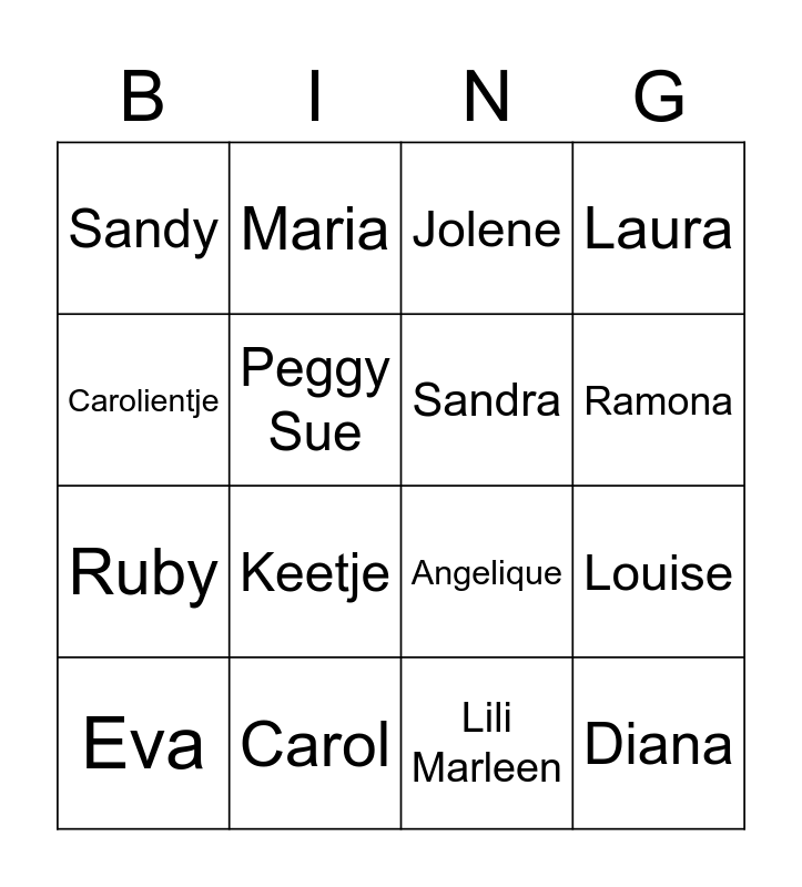 Muzikale namen bingo Card