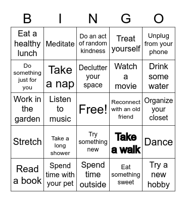 Self Care Bingo Card