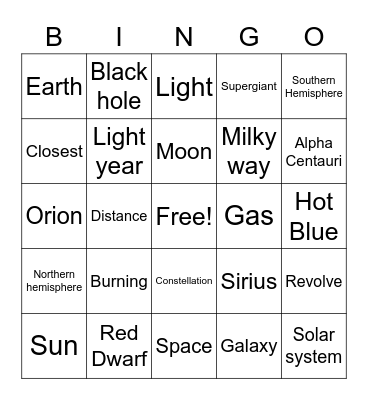 Sun and Stars Bingo Card