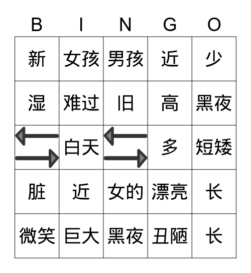 反义词 Bingo Card