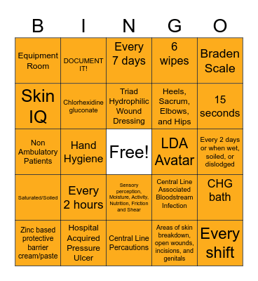 CLABSI & HAPU Bingo Card