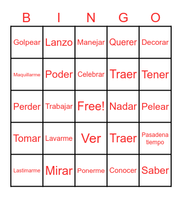 Spanish verbs Bingo Card