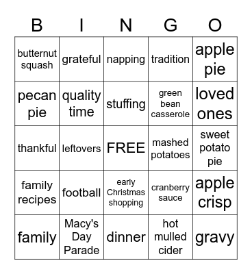 Thanksgiving Bingo Card