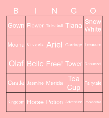 Princess Bingo Card
