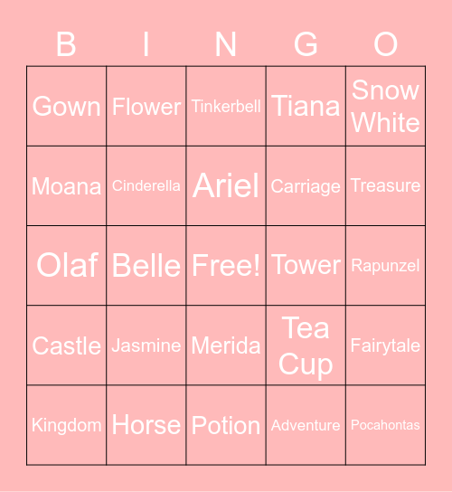 Princess Bingo Card
