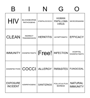 INFECTION CONTROL Bingo Card