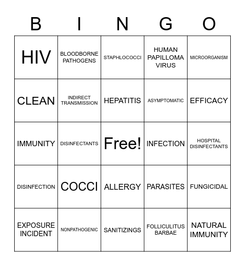 INFECTION CONTROL Bingo Card