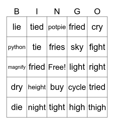 Long I BINGO Card