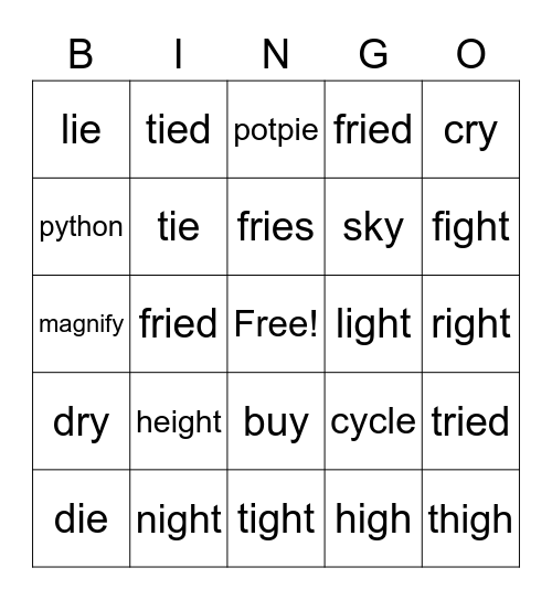 Long I BINGO Card