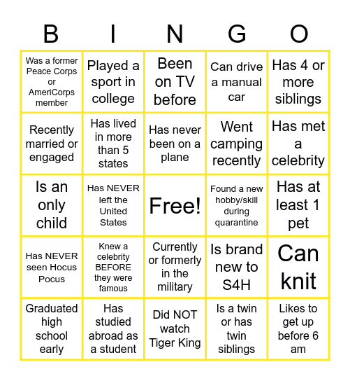 Virtual Icebreaker Bingo Card