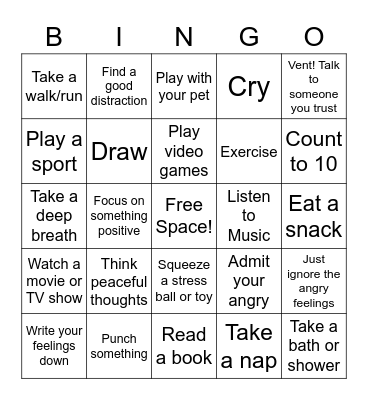 Anger Management Bingo Card