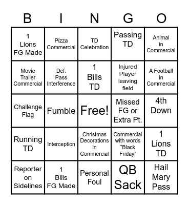 TURKEY DAY FOOTBALL Bingo Card