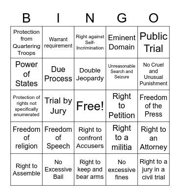 Bill of Rights BINGO Card