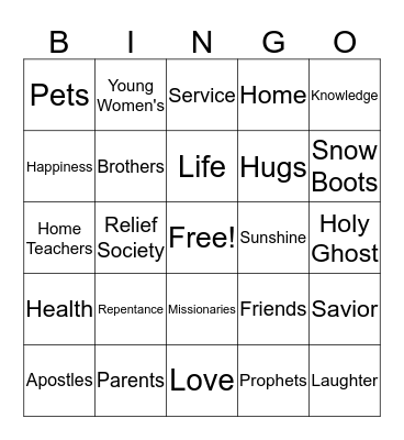 Gratitude Bingo Card