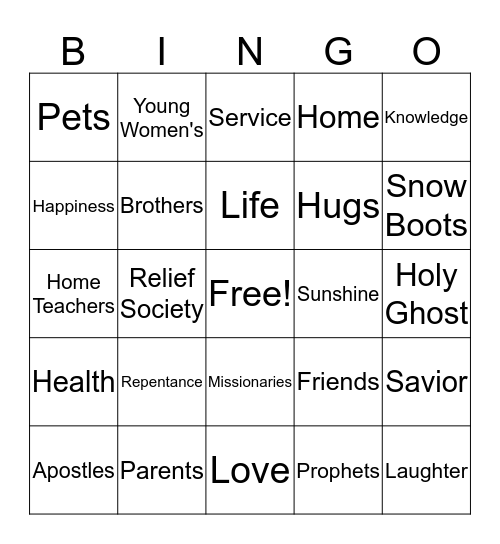 Gratitude Bingo Card