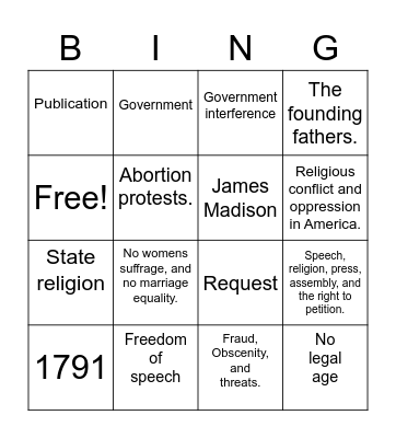 1st Amendment Bingo Card