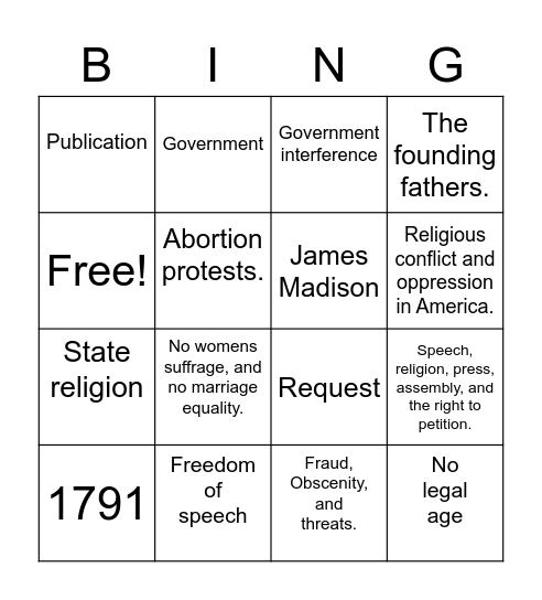 1st Amendment Bingo Card