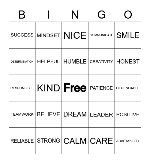 JOB CLUB Bingo Card