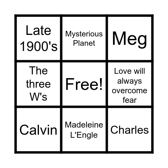 A Wrinkle In Time Bingo Card