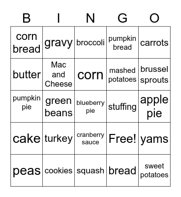 Thanksgiving Bingo! Bingo Card