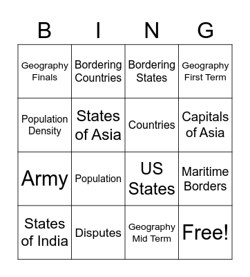 Geography Learning Bingo Card