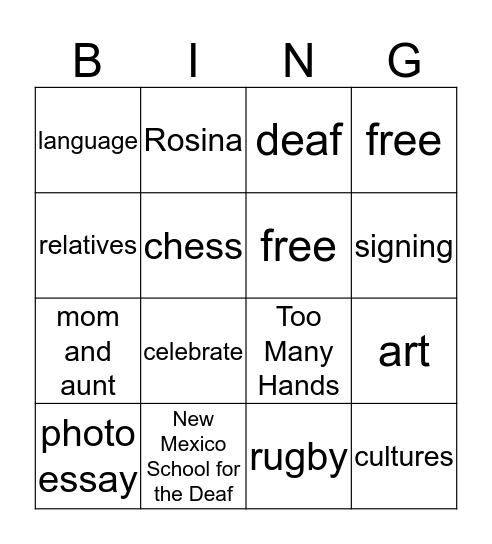 2.1.4 Meet Rosina Bingo Card