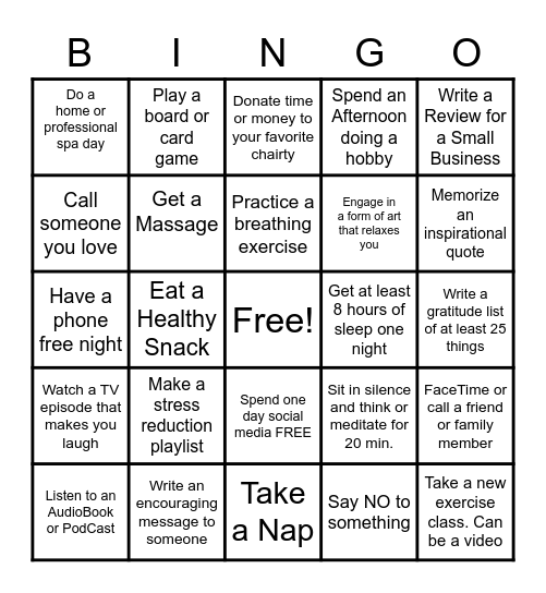 LINC Wellness Bingo Card