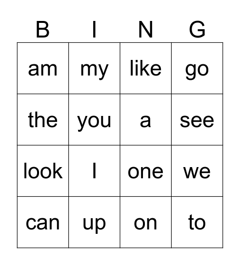 Brayden's Bingo Words Bingo Card