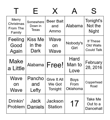 Texas Bingo Card