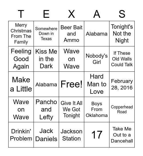 Texas Bingo Card