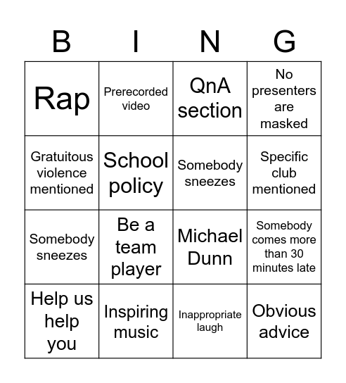 Smcm hazing bingo Card