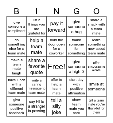 Gratitude Bingo Card