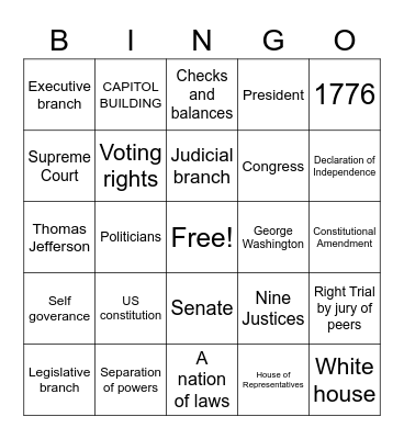 US CONSTITUTION : We the people Bingo Card