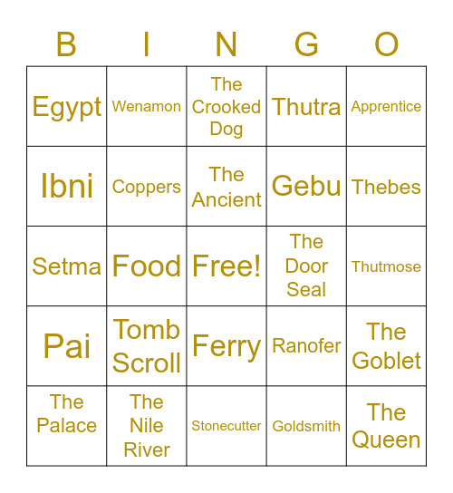 The Golden Goblet Bingo Card