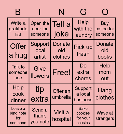 Lari’s Act of Kindness Bingo Card