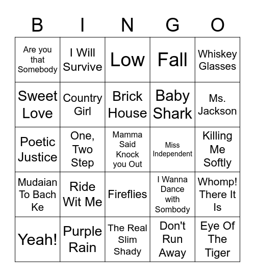 Name that Song Bingo Card