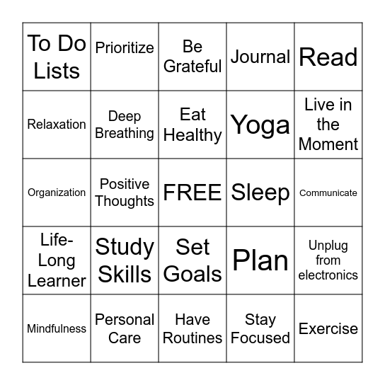 Habits For Sucess Bingo Card