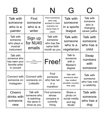 NU40 Link and Pin Bingo Card