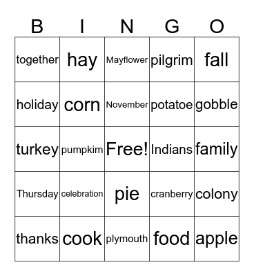 Thanksgiving Bingo Card