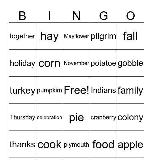 Thanksgiving Bingo Card