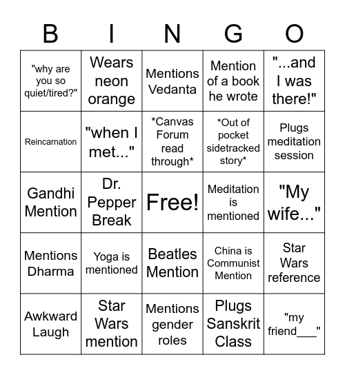 Dr.Long Bingo Card