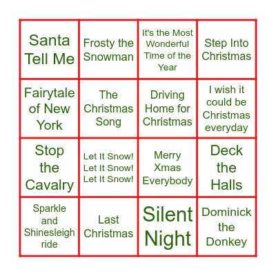 Christmas Song Bingo Card