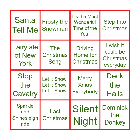 Christmas Song Bingo Card