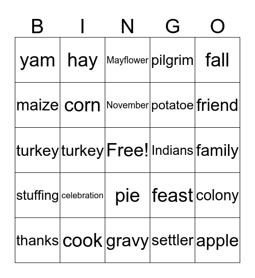 Thanksgiving Bingo Card