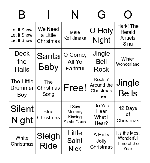 Christmas Carol Bingo Card